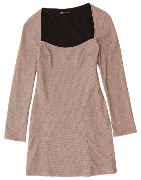 ZARA Vestido tubo de manga larga para mujer UK 6 XS Poliéster a cuadros rojos