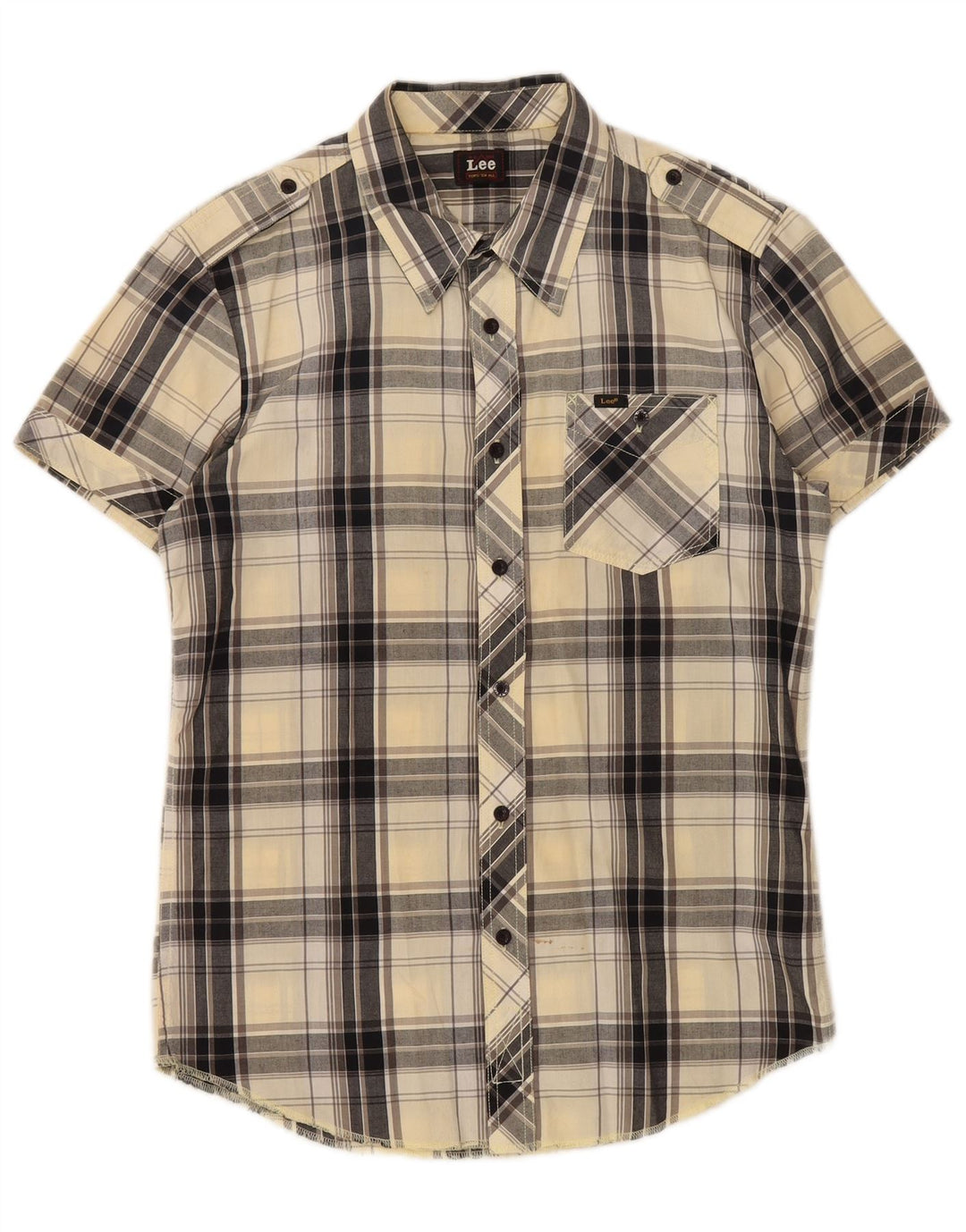 Camisa Militar De Manga Corta De Algodón A Cuadros En Beige Medio Lee Hombre
