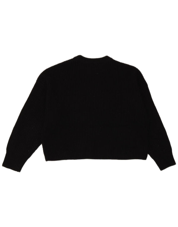 Zara Mujer Crop Oversize Cuello Redondo Jersey Suéter UK 10 Small Negro