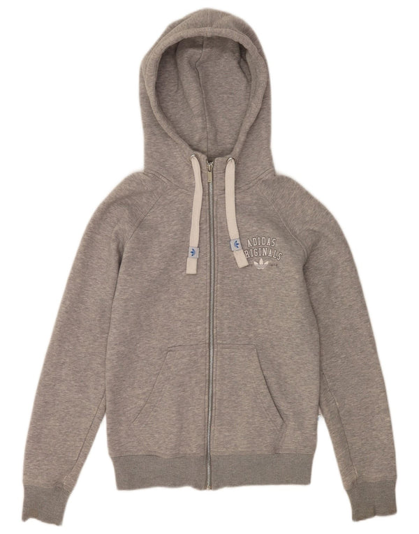 Adidas - Sudadera con capucha para mujer, diseño gráfico con cremallera, talla 8, tamaño pequeño, algodón moteado gris