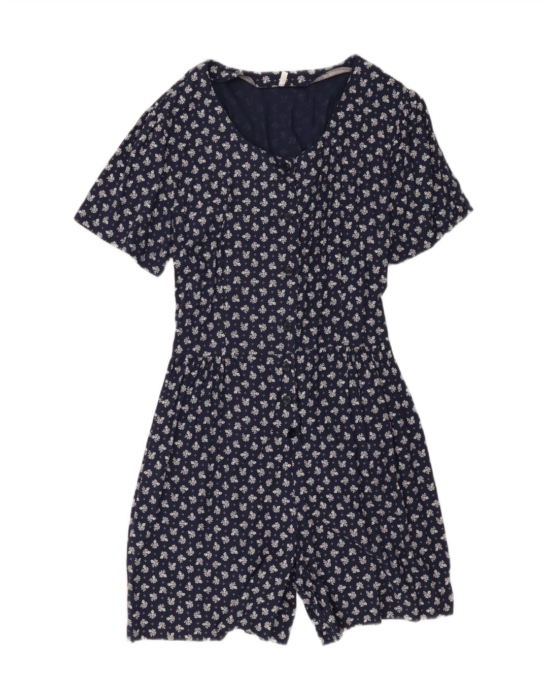 Vintage mujer playsuit Reino Unido 20 2XL azul marino floral viscosa
