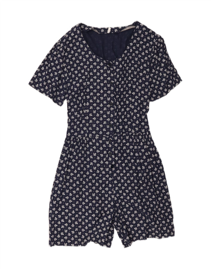 Vintage mujer playsuit Reino Unido 20 2XL azul marino floral viscosa