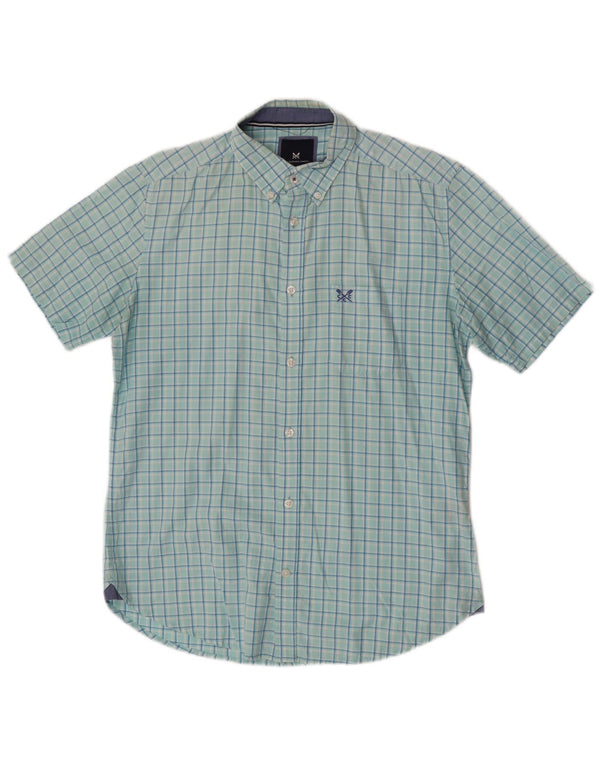 Crew Clothing Camisa ajustada de manga corta para hombre Algodón a cuadros azul pequeño