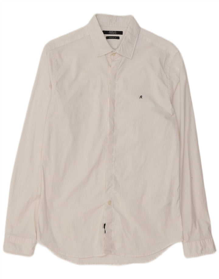 Replay Camisa Regular Fit De Algodón Blanco Medio Para Hombre