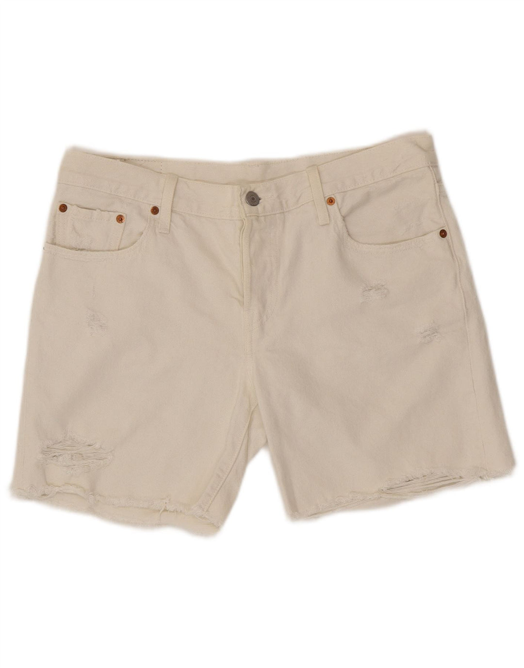LEVI'S Pantalones cortos de mezclilla desgastados 501 para mujer W28 Algodón blanco medio