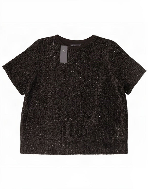 Marks & Spencer Blusa Suelta con Lentejuelas para Mujer UK 40 XL Poliéster Negro