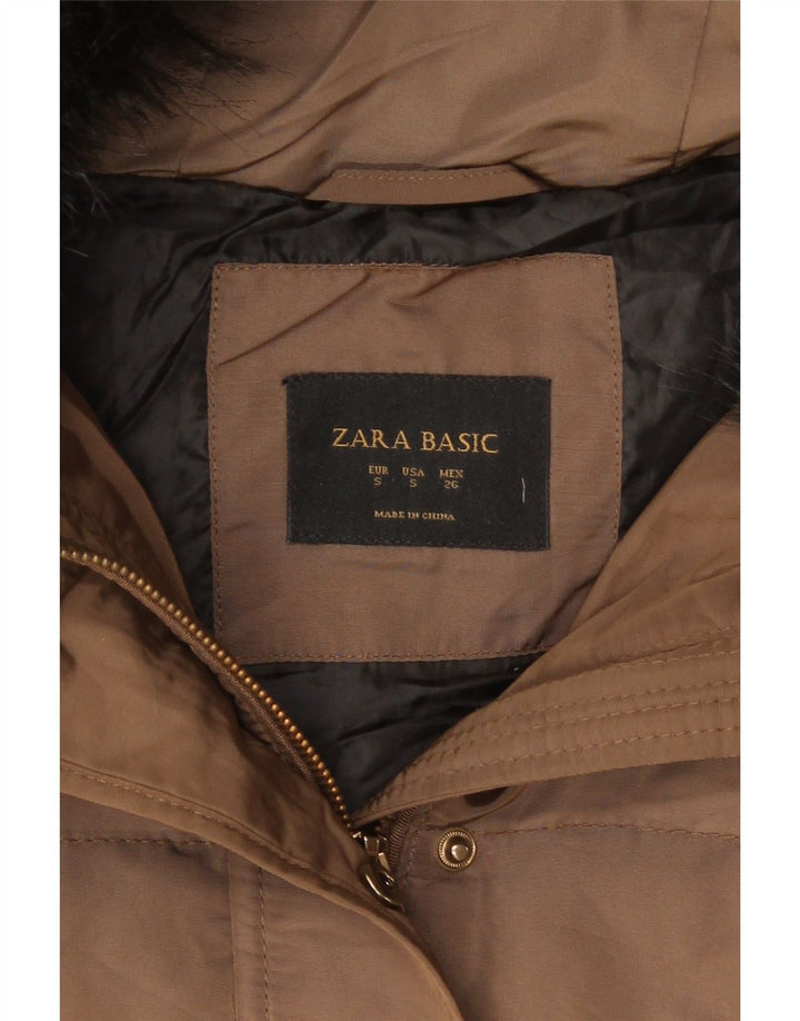 Zara Mujer Chaqueta Acolchada Con Capucha UK 10 Small Marrón
