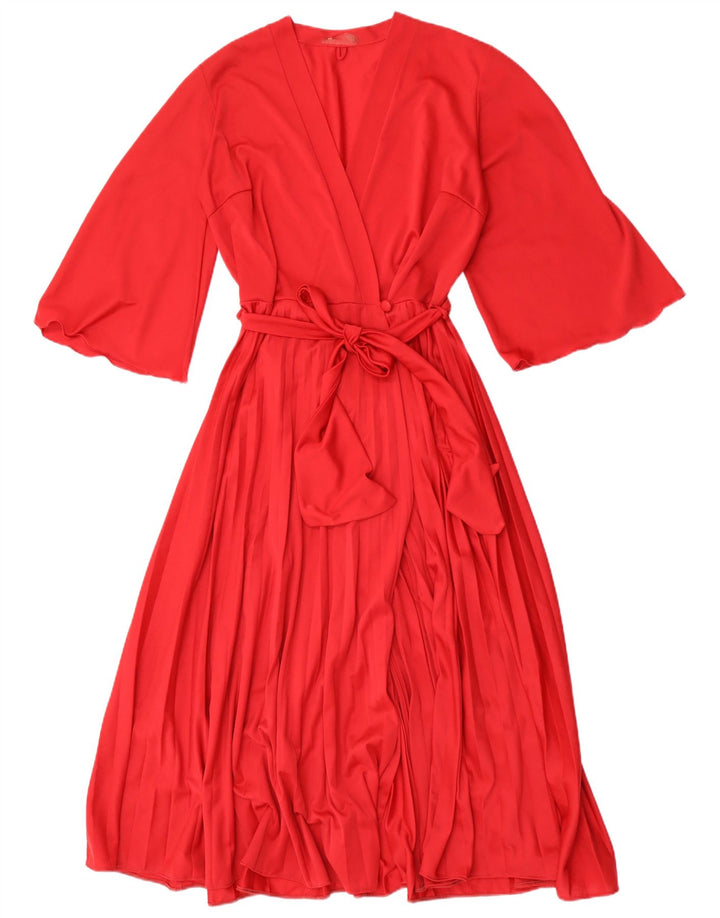 Vintage mujer 3/4 manga vestido cruzado Reino Unido 12 rojo medio