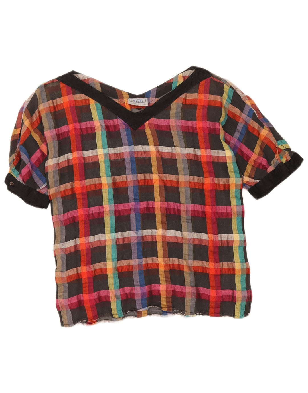 I BLUES Blusa de Mujer Top IT 40 Small Multicolor Cuadros Lino
