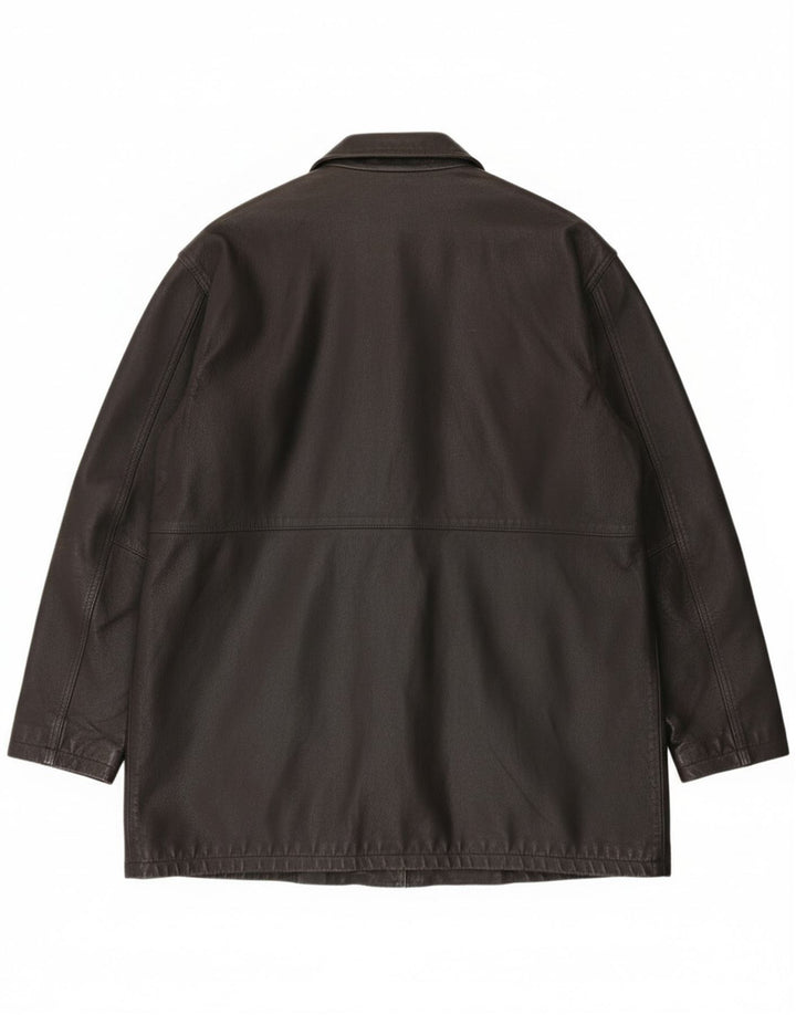 Vintage hombres Duffle chaqueta de cuero Reino Unido 42 XL cuero negro
