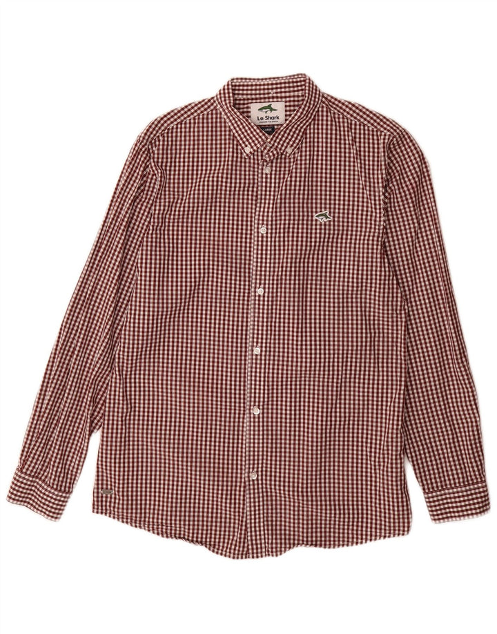 LE SHARK Camisa de hombre grande de algodón a cuadros burdeos