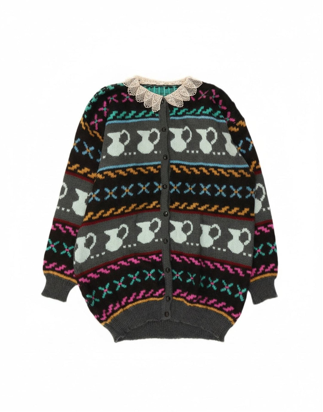 Vintage mujeres patrón abstracto cardigan suéter Reino Unido 10 pequeño multicolor