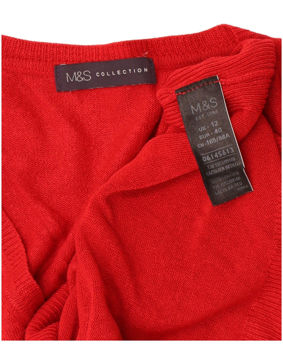 MARKS & SPENCER Suéter tipo jersey con cuello en V para mujer Reino Unido 12 Acrílico rojo mediano