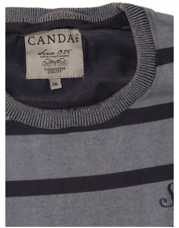 Canda - Jersey de cuello redondo para hombre, talla 2XL, color azul a rayas