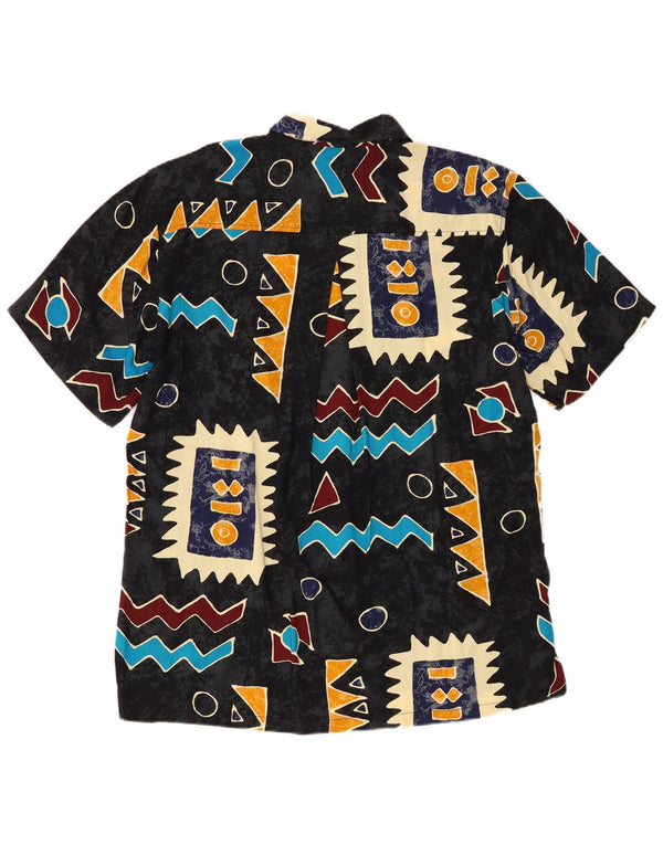 Vintage hombres camisa de manga corta medio negro geométrico rayón
