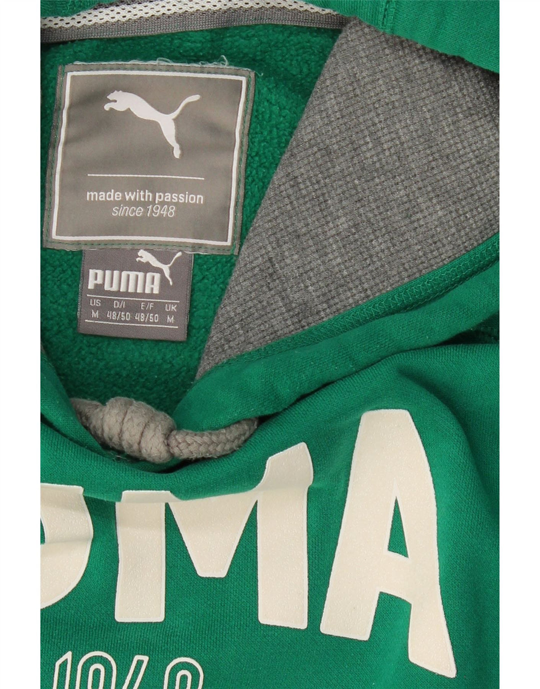 PUMA Mens Graphic Hoodie Jumper Medium Green Cotton Vintage Puma and Second-Hand Puma from Messina Hembry 