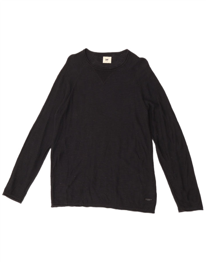 Lee Mens Crew Neck Jumper Sweater Pequeño Algodón Negro