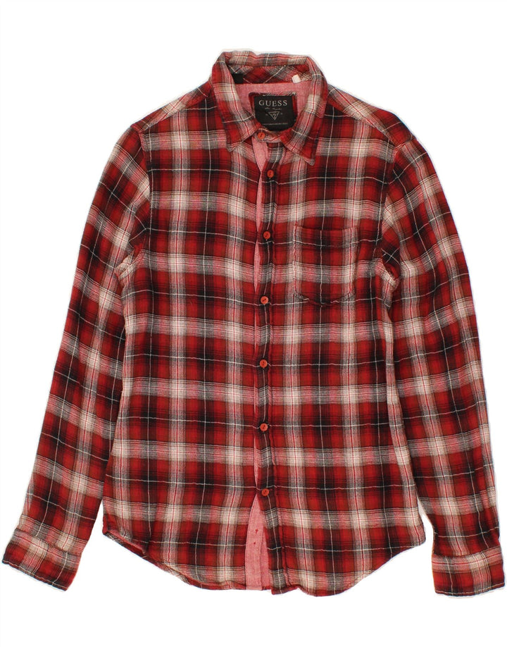 GUESS Womens Flannel Shirt IT 42 Medium Red Check Cotton Vintage Guess and Second-Hand Guess from Messina Hembry 