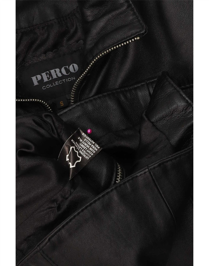 Vintage mujer chaqueta de cuero Reino Unido 10 pequeño cuero negro