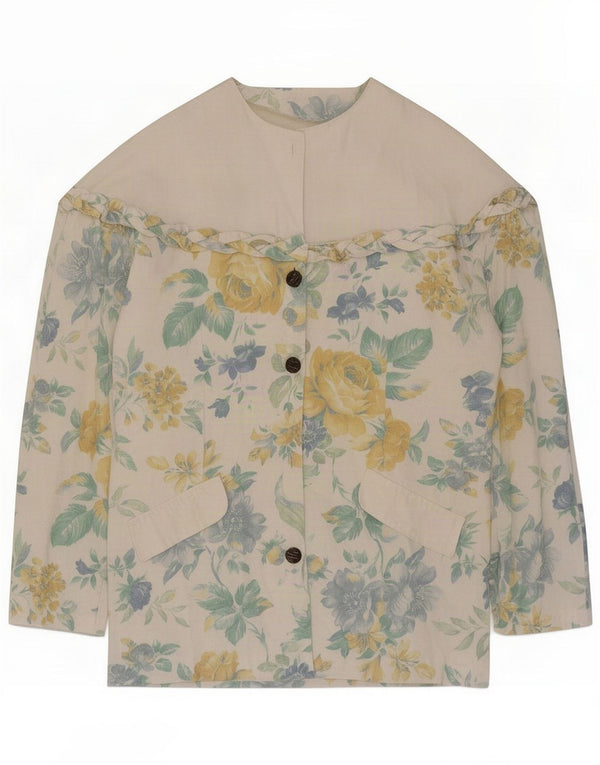 Blusa estilo camisa de manga 3/4 vintage para mujer UK 44 Medium White Floral