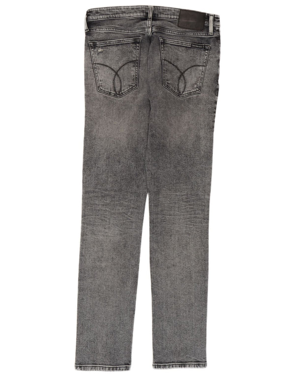 Calvin Klein Vaqueros Rectos Cónicos Desgastados para Mujer W30 L32 Algodón Gris