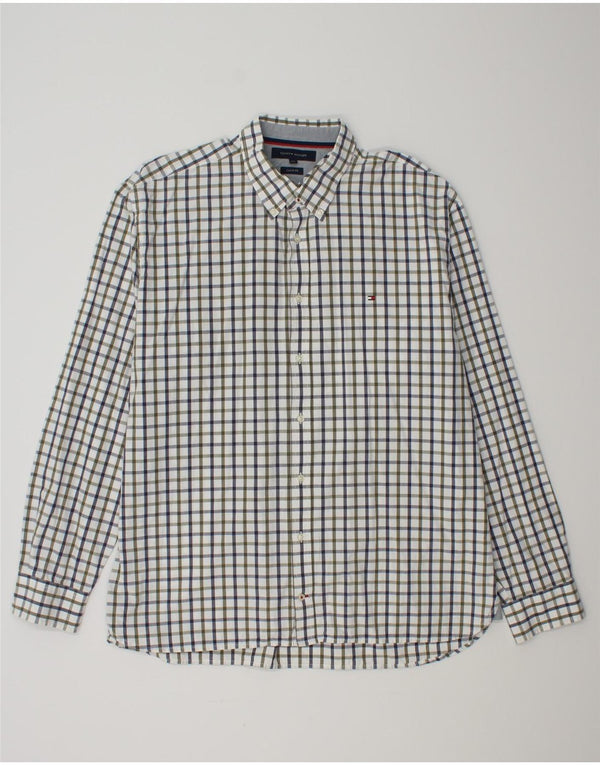 Tommy Hilfiger Camisa de ajuste personalizado para hombre 2XL Algodón a cuadros blanco
