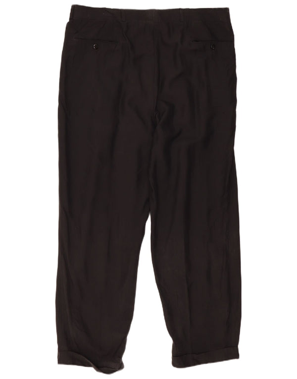 Hugo Boss Pantalón de traje con pinzas para hombre EU 56 3XL W40 L31 Negro Seda Clásico