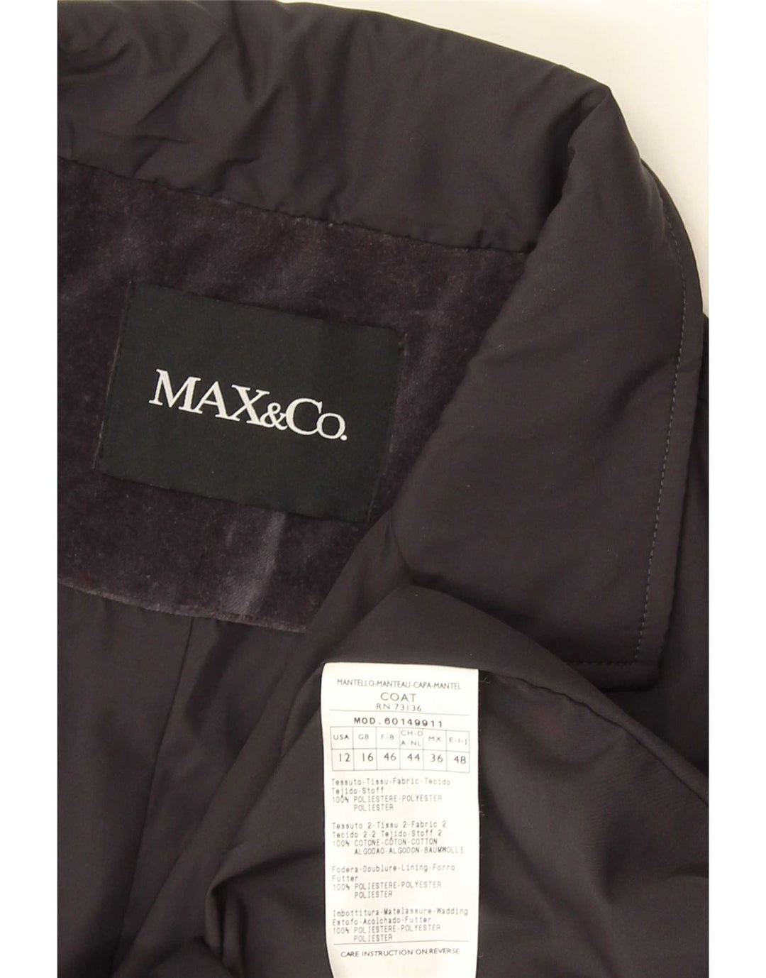 Max & Co. Abrigo para mujer UK 46 Grande Poliéster azul marino