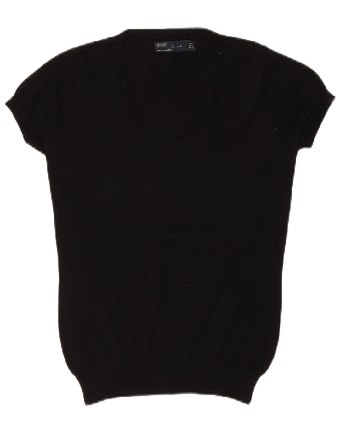 ZARA Jersey corto de manga corta con cuello barco para mujer, talla 40, talla grande, color negro