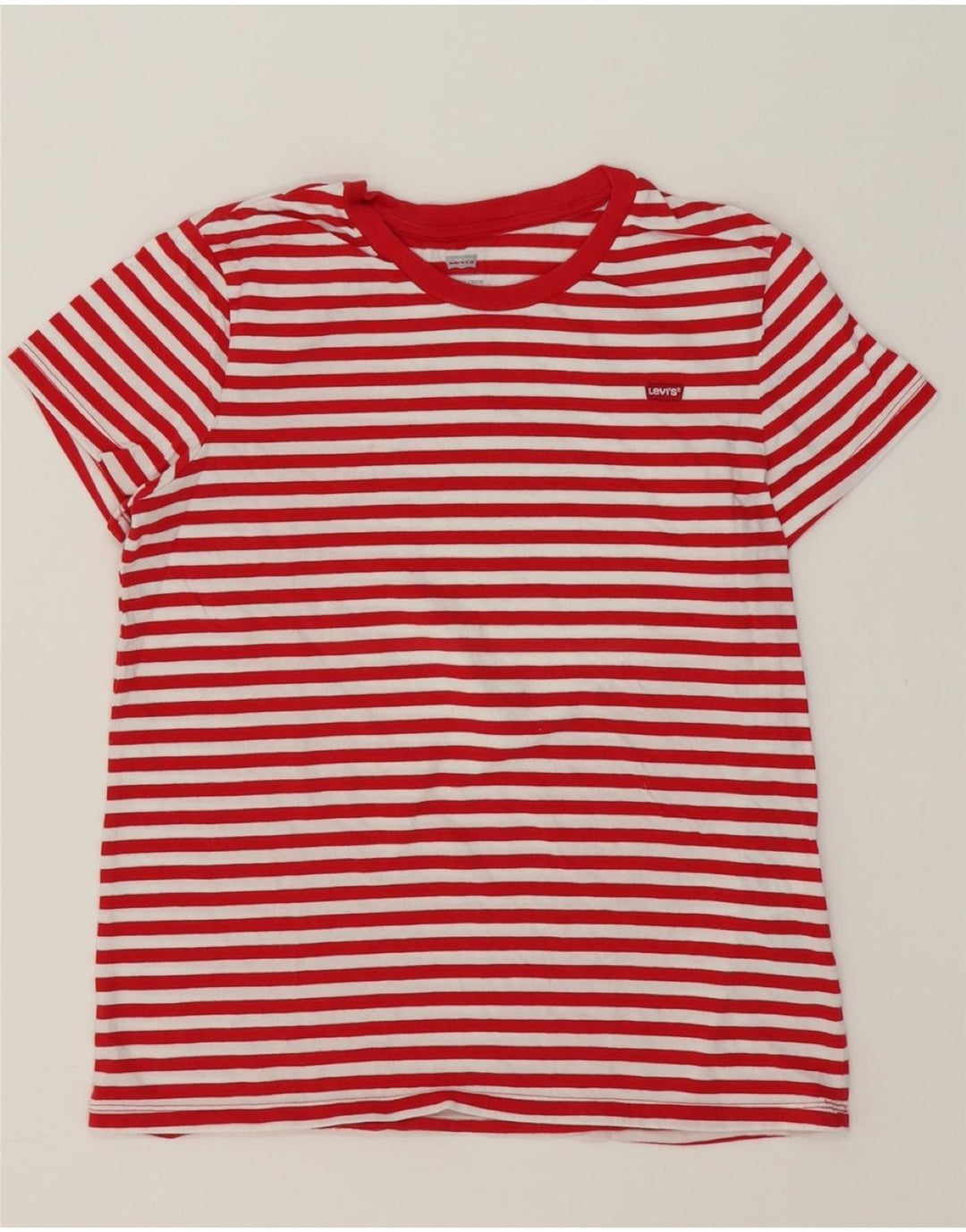 LEVI'S Womens T-Shirt Top UK 12 Medium Red Striped Cotton Vintage Levi's and Second-Hand Levi's from Messina Hembry 