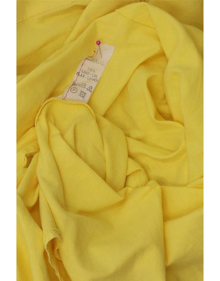 Vintage hombres gráfico manga corta camisa lino amarillo medio