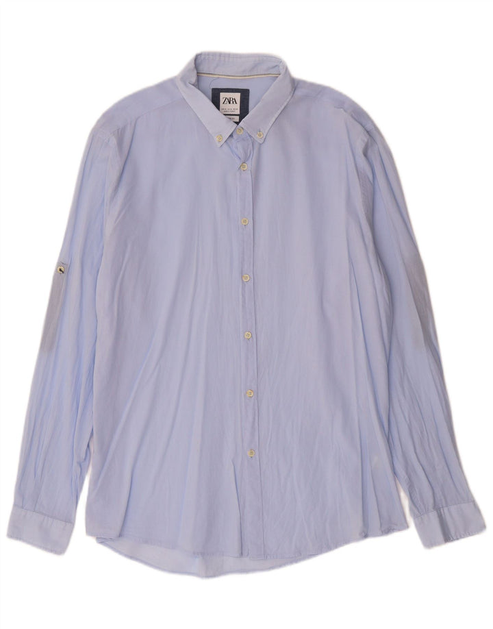 ZARA Hombre Camisa Relaxed Fit XL Azul
