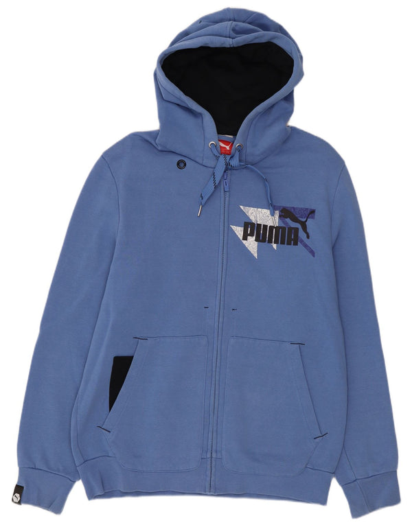 Puma Sudadera con capucha y cremallera gráfica para hombre, color azul pequeño