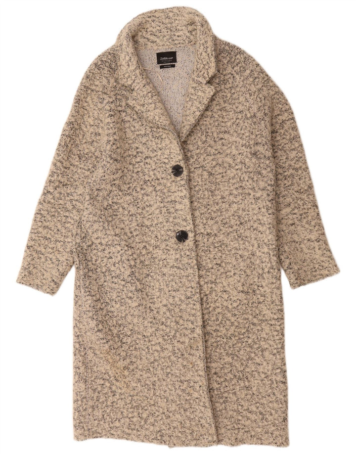 Zara Mujer Abrigo Extragrande UK 10 Small Lana Moteada Beige