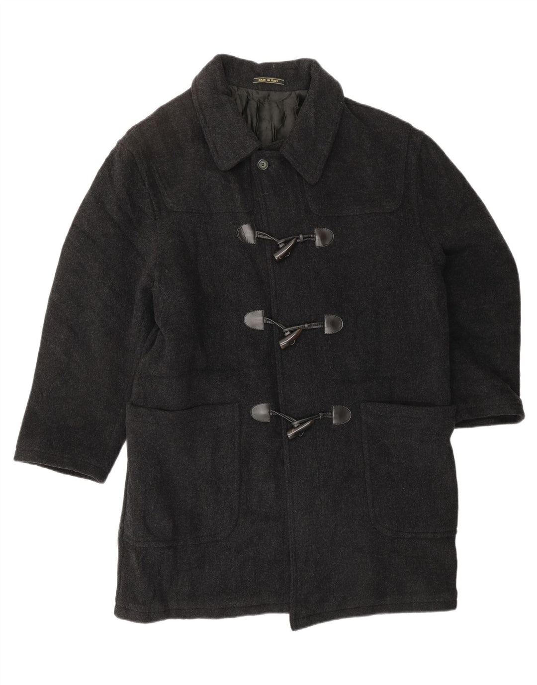 VINTAGE Hombres Duffle Coat UK 46 3XL Lana Gris