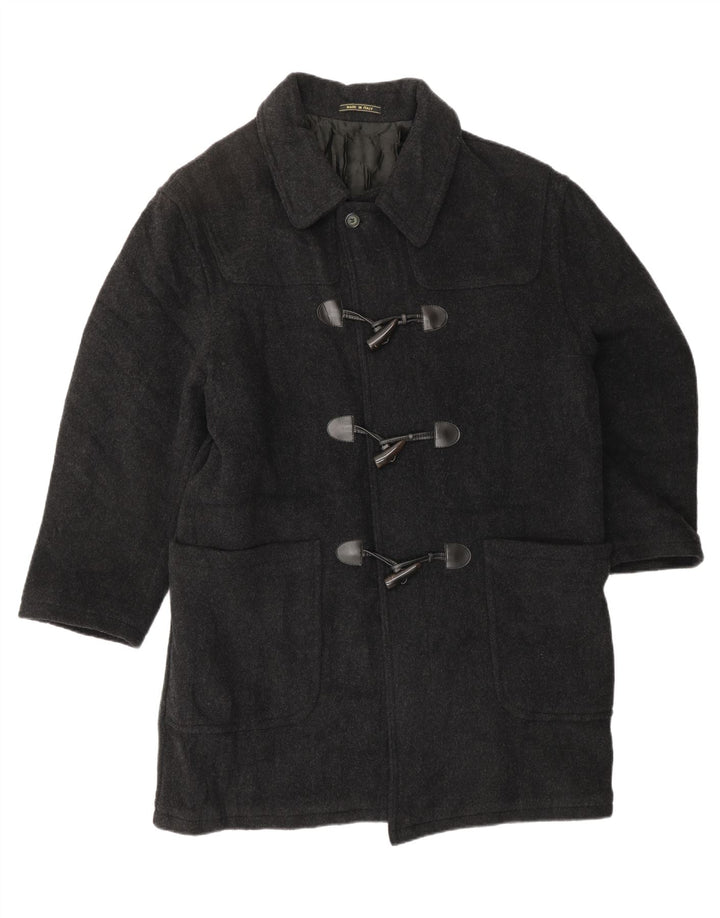 VINTAGE Hombres Duffle Coat UK 46 3XL Lana Gris