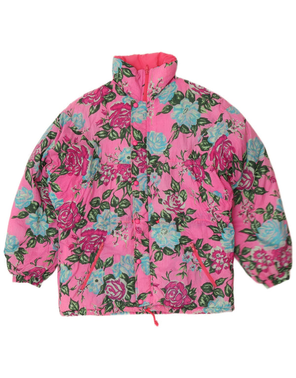Cacao Chaqueta Acolchada Mujer IT 46 Grande Rosa Floral Poliamida Retro