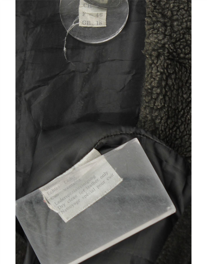 VINTAGE Abrigo de ante para mujer Reino Unido 18 XL Cuero negro