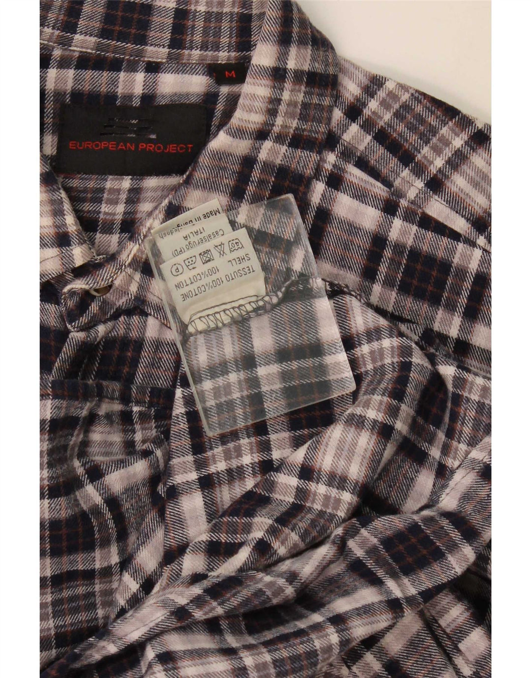 Camisa de franela para hombre de European Project, algodón a cuadros azul marino mediano