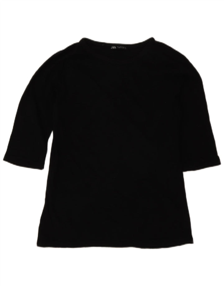 Zara Mujer Top Manga 3/4 UK 10 Small Negro