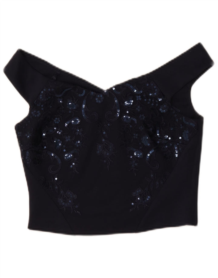 Coast Top corto con hombros descubiertos para mujer UK 10 Small Poliéster floral azul marino