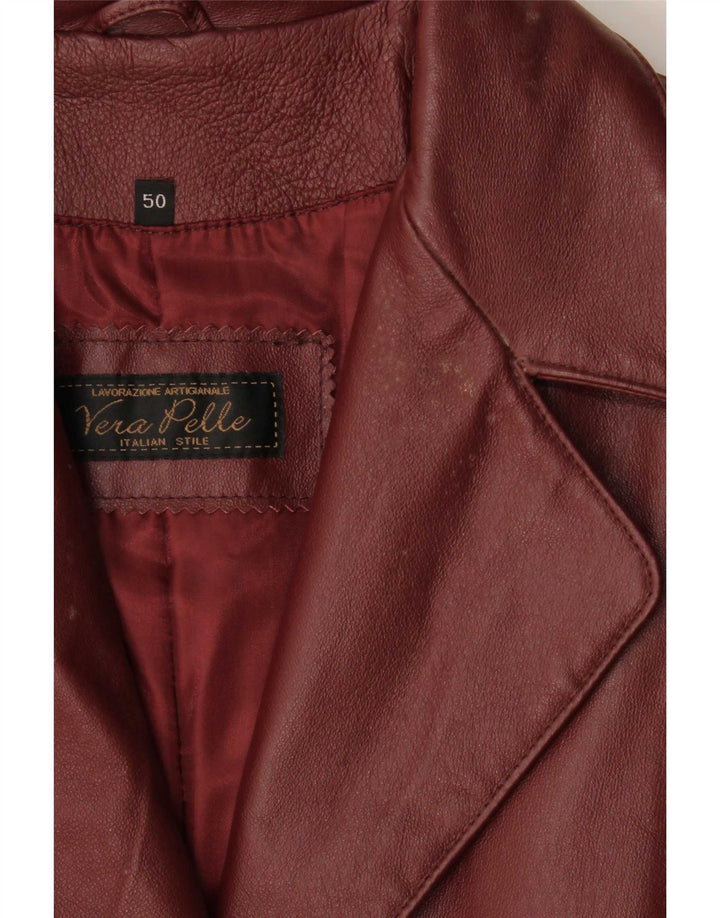 Abrigo de cuero vintage para mujer IT 50 XL cuero burdeos