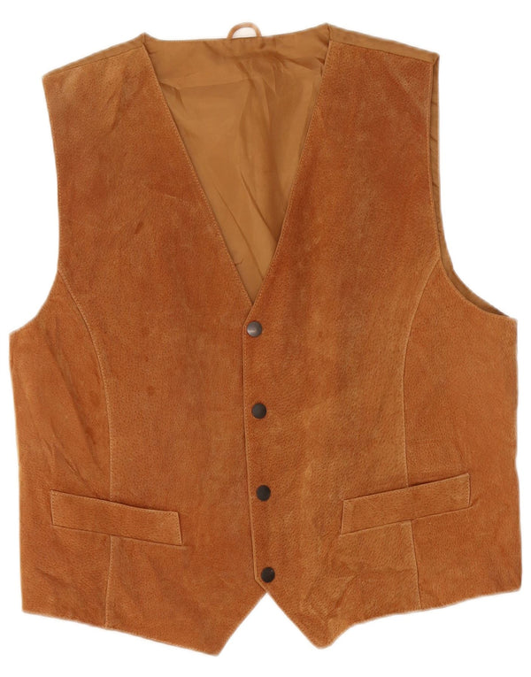 Chaleco vintage de ante para hombre XL cuero marrón