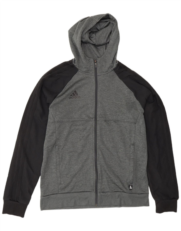ADIDAS Mens Zip Hoodie Sweater Medium Grey Colourblock Polyester