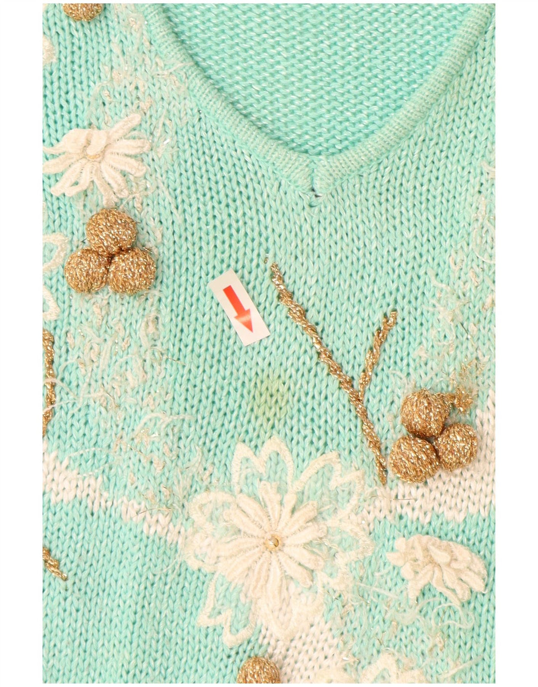 Vintage mujer V-cuello jumper suéter IT 44 medio turquesa poliacrílico