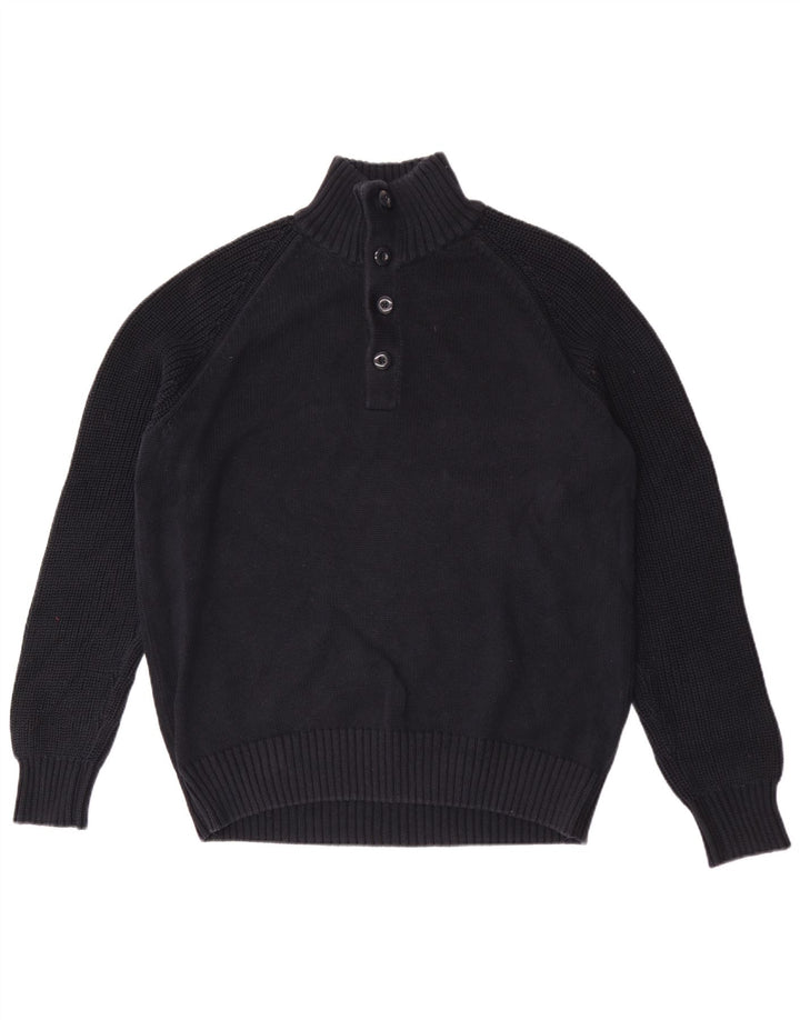 Marks & Spencer Suéter tipo jersey con cuello y botones para hombre, talla grande, azul marino