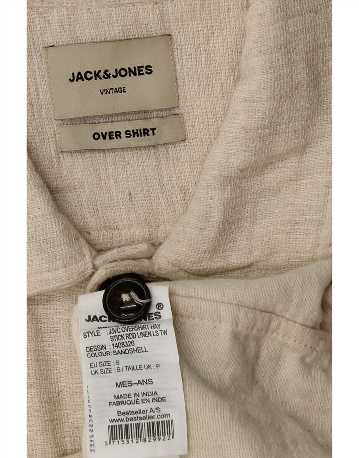 Jack & Jones Hombre Sobrecamisa Camisa Small Beige Lino