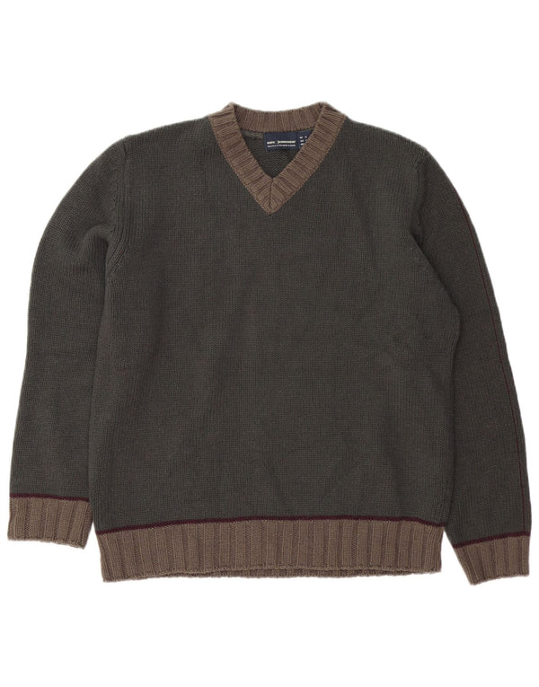 ZARA Hombre Jersey Con Cuello En V Acrílico Color Block Caqui Medio