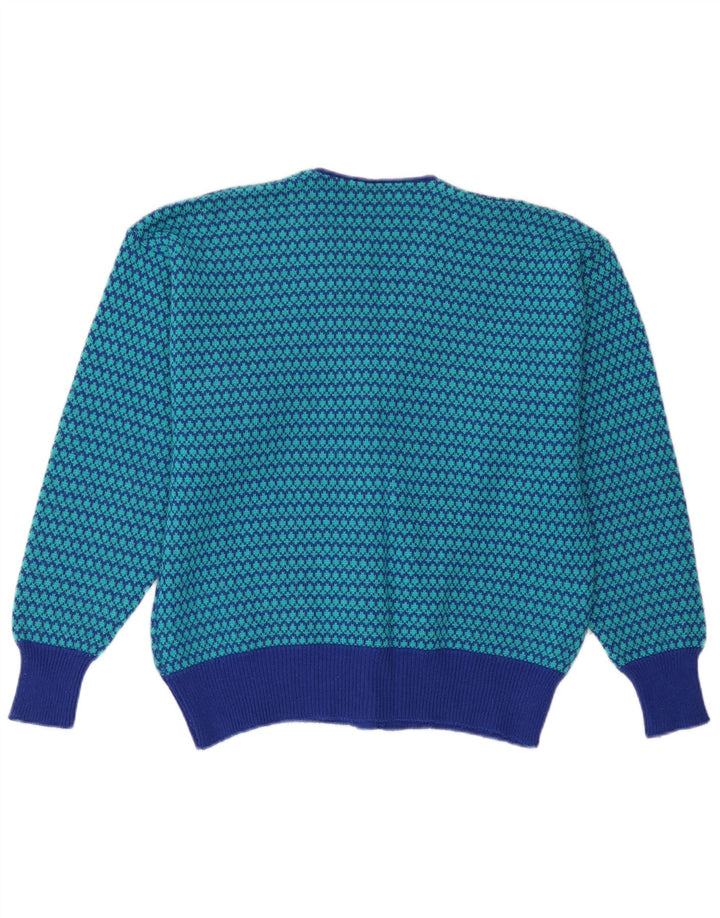 Vintage mujer Cardigan suéter Reino Unido 14 lana de pata de gallo azul medio