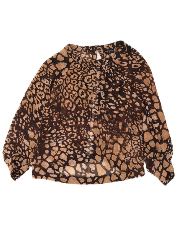 Topshop Blusa corta de manga 3/4 para mujer UK 44 Grande Estampado animal marrón
